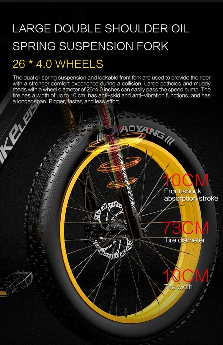 LANKELEISI RV700 26 inch electric mountain bike fat tire bike 48v 16ah lithium battery ebike 1000w electric bicycle