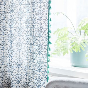 Cortina de lino y algodón con estampado de porcelana azul y blanca, borlas, cenefa de cocina de estilo chino, cortinas semisombreadas para el hogar - Product Image 4
