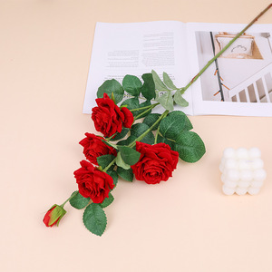 Flor Artificial de Rosa de Terciopelo de Cinco Cabezas, Flor de Seda, Artesanía Exquisita, Decoración Suave para el Hogar y Exteriores - Product Image 2