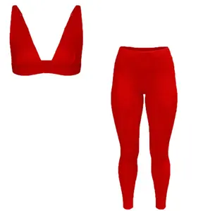 damen rote baumwolle gerippte armbänder und knöchel leggings 2 zweiteilig bh brief sets damenbekleidung pyjama set individuelle freizeitkleidung