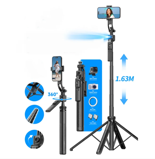 Mobile Phone Selfie Stick C17 Carbon Fiber Foldable Retractable Gimbal Tripod with LED Light Anti-shake Intelligent AI Follow-up