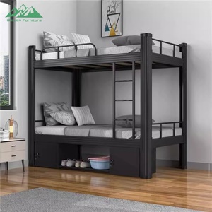 <span class=keywords><strong>Lit</strong></span> superposé pliant en métal noir durable Wayon avec barrières de sécurité pour dortoir, appartement et auberge - Product Image 1