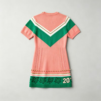 Pull-over pour femme de haute qualité OEM, rouge et vert, surdimensionné, avec perles, broderie KTY, col rond, manches courtes, mini-robe