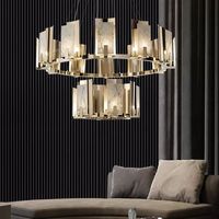 Lustre moderne de luxe en albâtre, luminaire suspendu en bronze, lampe en acier inoxydable, angle de faisceau de 360°, garantie de 3 ans, salon, salle à manger