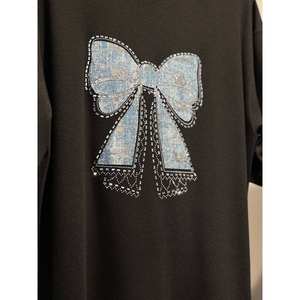 Camiseta con Detalle de Cinta y Patrón de Rayas para Mujer, 100% Algodón Jersey, Manga Regular - Product Image 1