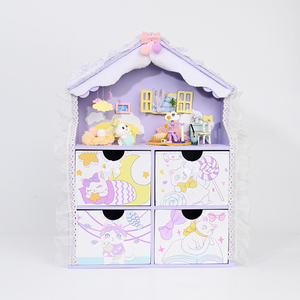 IIECREATE bricolage Miniature meubles <span class=keywords><strong>en</strong></span> <span class=keywords><strong>bois</strong></span> <span class=keywords><strong>maison</strong></span> <span class=keywords><strong>de</strong></span> <span class=keywords><strong>poupée</strong></span> ensemble avec boîte <span class=keywords><strong>de</strong></span> rangement modèle éducatif jouet pour enfants - Product Image 2