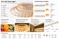 Bande LED Flexible 120/240 LED, CRI élevé Ra90, Largeur 8mm/10mm/15mm, Blanc Chaud pour Décoration Intérieure d'Armoires