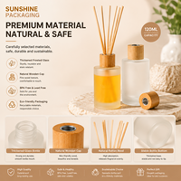 Bouteille diffuseur en verre dépoli transparent 120 ml avec couvercle en bois – Contenant de luxe pour parfum d'ambiance, idéal pour la décoration du salon