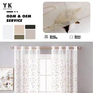 Haute qualité <span class=keywords><strong>Taupe</strong></span> Sheer Rideaux 52X84 <span class=keywords><strong>Beige</strong></span> Brodé Feuille Poche Faux Lin Floral Semi Sheer Voile Fenêtre Rideaux - Product Image 1