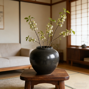 Jarrón Redondo Retro de Lujo para Arreglos Florales, Decoración para Sala de Estar y Comedor, Adorno <span class=keywords><strong>Wabi</strong></span> Negro - Product Image 1