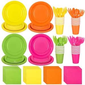 Juego de Vajilla Desechable de Color Sólido para Fiestas, Vasos de Papel, Servilletas, Platos de Papel Desechables - Product Image 5