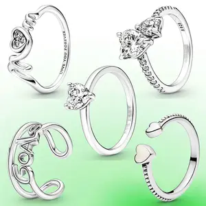 2023 יוקרה חדשה 925 כסף באצבע תכשיטים בצורת לב זירקון טבעות נישואין לנשים