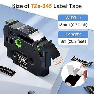 Cinta de Etiquetas Negra de 18 mm TZe-345 Compatible con <span class=keywords><strong>Brother</strong></span> P Touch TZ, Cinta de 18 mm 0.7 Laminada Blanca sobre Negra - Product Image 2