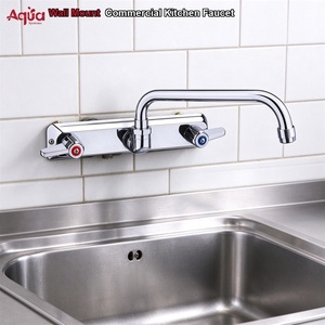 Grifo de cocina de doble manija, mezclador de fregadero, grifería de latón, comercial, moderno, de lujo, montado en la pared - Product Image 1