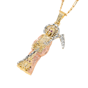 Vente en gros de collier religieux Santa Muerte en plaqué or 14 ct pendentif croix personnalisé avec Allah sainte mort pour cadeau en laiton - Product Image 1