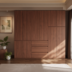 Armoire intégrée personnalisable en <span class=keywords><strong>bois</strong></span> composite couleur noyer avec plusieurs compartiments à tiroirs pour chambre à coucher - Product Image 3