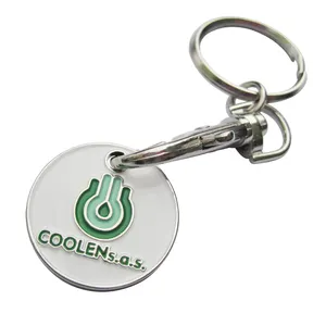 Khuyến Mại Keyring Maker Tùy Chỉnh Thăng Hoa Kim Loại Trống Móc Chìa Khóa Nhà Hình Móc Khóa Với Xe Đẩy Đồng Xu