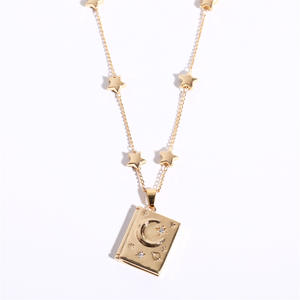 Vente chaude18 k plaqué <span class=keywords><strong>or</strong></span> en acier inoxydable réglable étoile chaîne <span class=keywords><strong>livre</strong></span> pendentif collier amoureux médaillon <span class=keywords><strong>cadre</strong></span> Photo médaillon collier - Product Image 6