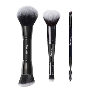 <span class=keywords><strong>Pinceau</strong></span> de maquillage double embout <span class=keywords><strong>Kabuki</strong></span> de haute qualité à manche en bois noir, marque privée, pour fond de teint, poudre et sourcils - Product Image 1