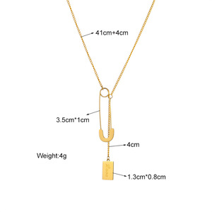 Gold Zinc Alloy Safety Pin Necklace With Square Tag Pendant Minimalist Design For Gift Fashion Jewelry - Product Image 4