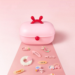 Caja de almacenamiento de accesorios para el cabello de color rosa para niños, organizador de escritorio de 3 niveles para pinzas y bandas para el cabello, set de regalo - Product Image 2