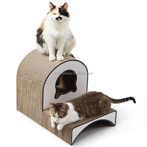 2-in-1 mewah berkelanjutan kucing Scratcher menara Petree furnitur rumah bentuk gunung kertas bergelombang Post bermain mainan gaya kayu kucing - Product Image 4