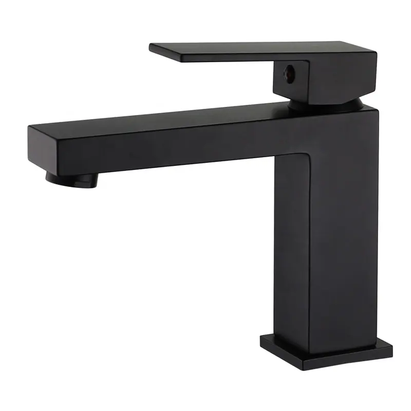 Brass Basin Faucet Single Handle Deck Mounted Matte Black Bathroom Square Basin Faucet