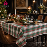 Nappe de Noël HuaLai sur mesure en faux coton et polyester, motif écossais rouge et vert, bord à franges, pour repas de fêtes