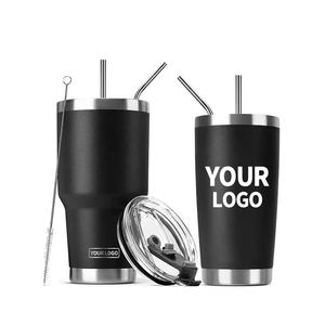 Mug de voyage isotherme en acier inoxydable de 20 oz avec paille, logo personnalisé, revêtement en poudre, pour les sports de plein air - Product Image 4