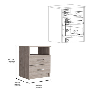 Olienza Nightstand Two <b>Drawers</b> One Shelf Light Gray Finish Bedroom <b>Storage</b> - Product Image 5