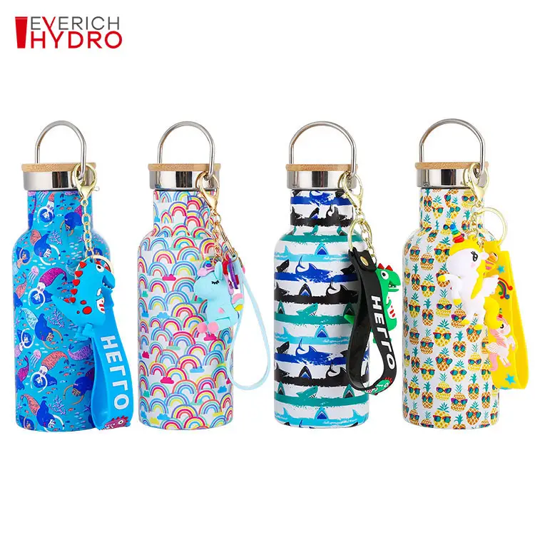 Vacuum Insulated 14OZ BPA free Double Wall Eco friendly Leak Proof Kids Stainless steel Water Bottles With Natrual Bamboo Lid