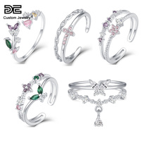 De 925 Sterling Silver Flower Leaf Rings Croix Fleur Bijoux 925 Silver Open Ring 925 Silver Zirconia Butterfly Open Rings