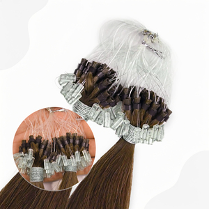 Extensiones de cabello humano virgen Remy con microanillos, sin pegamento ni calor, extensiones de cabello con microperlas para mujeres de salón, color claro. - Product Image 6
