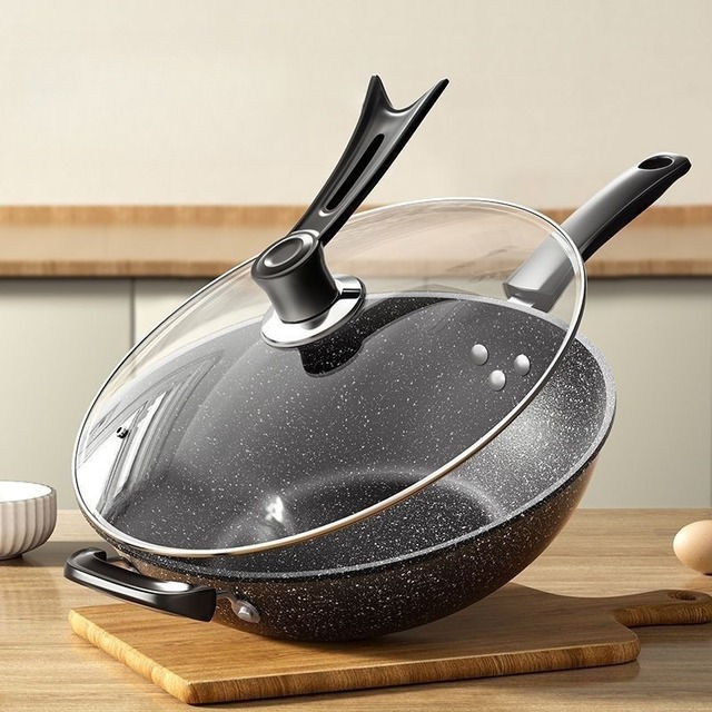 Non-Stick Flat-Bottom Pan Universal for Induction Cooker Gas Stove No Smoke Chinese Wok for Household Hotel