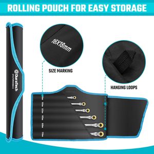 Juego de Llaves de Trinquete Extra Largas Antideslizantes con Cabeza Flexible, Juego de Llaves de Boca Doble Métricas de 8-19 mm, Acero CR-V, con Bolsa - Product Image 5
