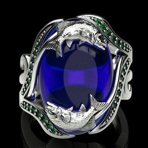 Anello Vintage a Doppia Sirena per Donne, Elegante con Accenti in Cristallo, Regolabile, Gioiello di Moda per Uso Quotidiano - Product Image 2