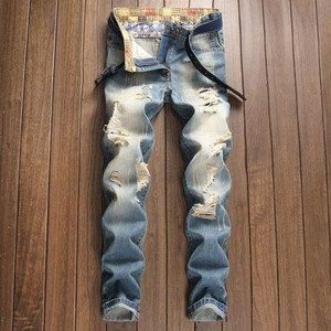 Nuovi <span class=keywords><strong>Jeans</strong></span> da Uomo Casual in Denim Taglio Dritto con Strappi Design Retrò Usurato Personalizzato Stile Mendicante di Alta Qualità Taglie Forti Pantaloni di Tendenza - Product Image 5