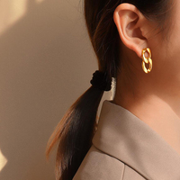 Pendientes de Cadena Cubana Grande de Acero Inoxidable con Baño de Oro de 18K al por Mayor, Pendientes Colgantes Geométricos para Mujer