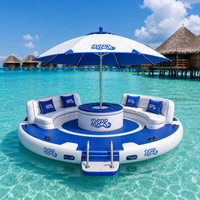 Grande plateforme flottante gonflable avec parasol, canapé-lit, île aquatique pour lac, yacht, plage, fête, détente, utilisation en extérieur