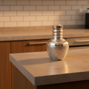 Kalash de Plata de Ley con Vidrio, Recipiente Tradicional Indio Hecho a Mano para Rituales de Templo en el Hogar y Uso Auspicioso - Product Image 1