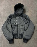Blouson Bomber Homme Élégant en Nylon Imperméable Hiver avec Capuche, Fermeture à Boucle Homard OEM, Effet Délavé Acide, Style Pilote et Pompier