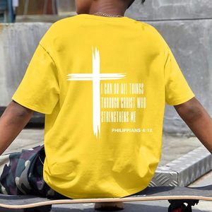 เสื้อยืดเด็กผู้ชายลายกราฟิกคริสเตียน ลายกางเขน ข้อพระคัมภีร์ สร้างแรงบันดาลใจ ผ้าฝ้าย แขนสั้น สำหรับเด็ก - Product Image 5