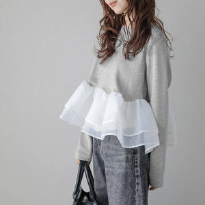 T-<span class=keywords><strong>shirt</strong></span> fin en maille <span class=keywords><strong>de</strong></span> <span class=keywords><strong>gaze</strong></span> à volants <span class=keywords><strong>de</strong></span> style japonais, nouvelle collection automne-hiver pour femmes, style japonais, deux pièces factices, ample, transfrontalier, Lotte - Product Image 3