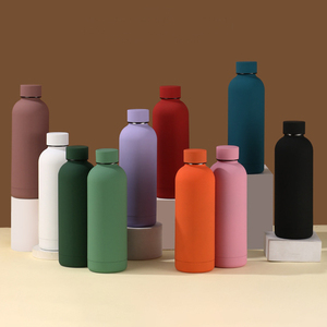 Bouteille isotherme en acier inoxydable et caoutchouc de 500 ml avec logo gratuit, noire et rose, à col étroit, pour boisson chaude ou froide - Product Image 3