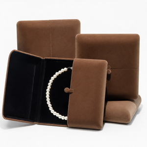 Custom Logo Velvet Double Door Snap button Closure Pearl Necklace Jewelry <b>Box</b> for Gift Packaging and Display necklace packaging - Product Image 4
