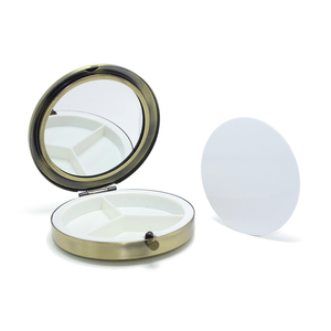 Boîte de rangement portable DIY pour pilules par sublimation, miroir de maquillage de 70 mm, étui de rangement pour capsules de médicaments, boîte métallique par sublimation - Product Image 1
