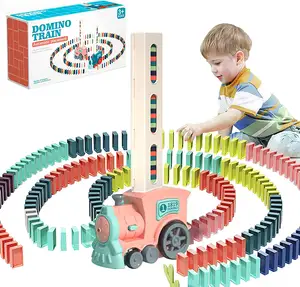 Domino automático comboio de brinquedo dominó, conjunto de 60 peças, elétrico criativo, conjuntos de trem rally
