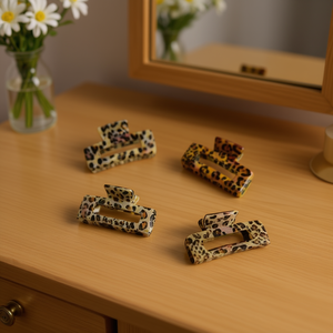 Fermaglio per capelli leopardato da 8 cm in plastica, stile alla moda per donna, uso casual - Product Image 2