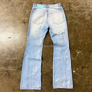 Custom Fashion Wear Waxed <b>Jeans</b> Unisex Denim Pants High Quality Blue Waxed Straight Leg Pant Vintage Blank Waxed Baggy <b>Jeans</b> Men - Product Image 2