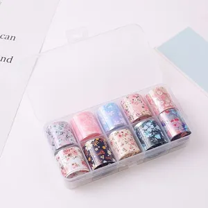 Colorful Flowers Stickers Design Shiny Quality Finger Nail Foil Paper Wraps Roll Holographic Transfer Laser Nail Art Foil
